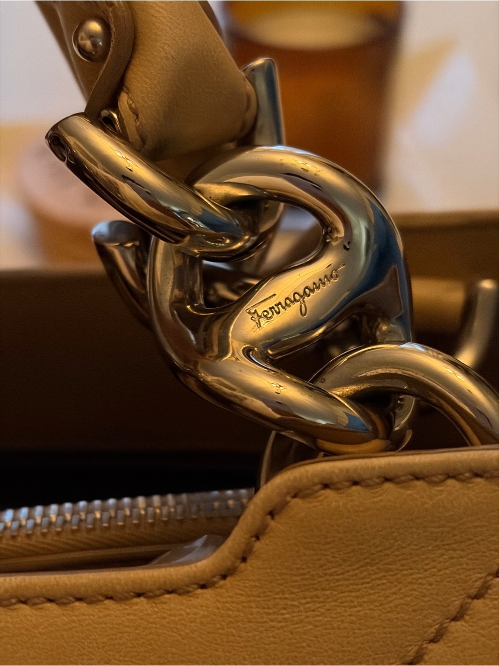Salvatore Ferragamo Lambskin Tote Handbag in Beige - Picture 7 of 16